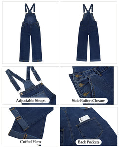 Vetinee Womens Overalls Denim Loose Fit Wide Leg Bib Stretch Baggy Jeans Jumpsuit Y2K Comfy