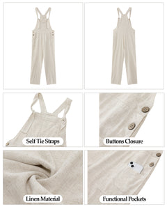 Vetinee 2023 Jumpsuits for Women Casual Baggy Linen Overall Jumpsuit Boho Jumpers Summer Outfits Pockets Bib Overalls