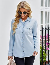 Vetinee Women's Lapel Button Down Collared Casual Long Sleeve Pocket Denim Shirt Tops