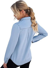 Vetinee Women's Lapel Button Down Collared Casual Long Sleeve Pocket Denim Shirt Tops