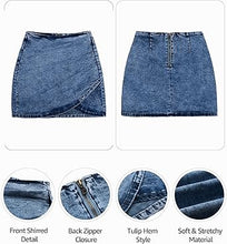 Vetinee Women's Tulip Hem Shirred Washed Casual Bodycon Short Jean Denim Skirt