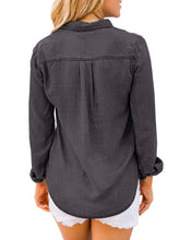 Vetinee Women's Button Down Denim Shirt Collared Casual Long Sleeve Pocket Tops