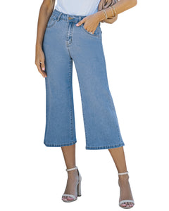 Vetinee Wide Leg Capri Jeans for Women High Waisted Stretch Cropped Baggy Denim Capris Dressy Pants