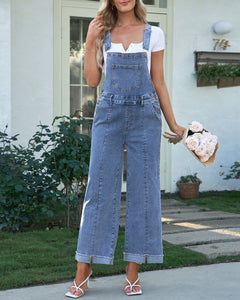 Vetinee Womens Overalls Denim Loose Fit Wide Leg Bib Stretch Baggy Jeans Jumpsuit Y2K Comfy