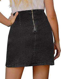 Vetinee Women's Tulip Hem Shirred Washed Casual Bodycon Short Jean Denim Skirt