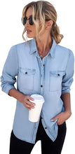 Vetinee Women's Lapel Button Down Collared Casual Long Sleeve Pocket Denim Shirt Tops