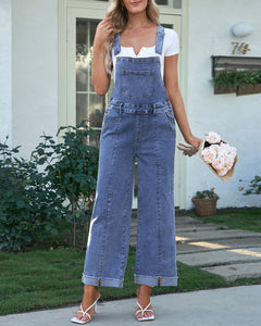 Vetinee Womens Overalls Denim Loose Fit Wide Leg Bib Stretch Baggy Jeans Jumpsuit Y2K Comfy