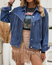 Vetinee Denim Jacket for Women Fringe Trucker Jean Jacket Distressed Western Cowgirl Shacket Jackets Coachella Festival