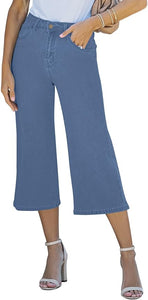 Vetinee Wide Leg Capri Jeans for Women High Waisted Stretch Cropped Baggy Denim Capris Dressy Pants