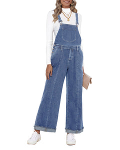 Vetinee Womens Overalls Denim Loose Fit Wide Leg Bib Stretch Baggy Jeans Jumpsuit Y2K Comfy