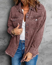 Vetinee Women’s Ball Front-Button Frayed Hem Shacket Long Sleeve Flap Chest Pockets Denim Jean Jacket