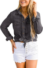 Vetinee Women's Lapel Button Down Collared Casual Long Sleeve Pocket Denim Shirt Tops