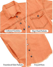 Vetinee Women’s Oversized Button Up Frayed Hem Shacket Long Sleeve Pockets Denim Jean Jacket