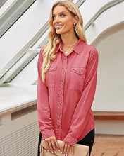 Vetinee Women's Lapel Button Down Collared Casual Long Sleeve Pocket Denim Shirt Tops