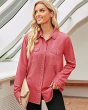 Vetinee Women's Lapel Button Down Collared Casual Long Sleeve Pocket Denim Shirt Tops