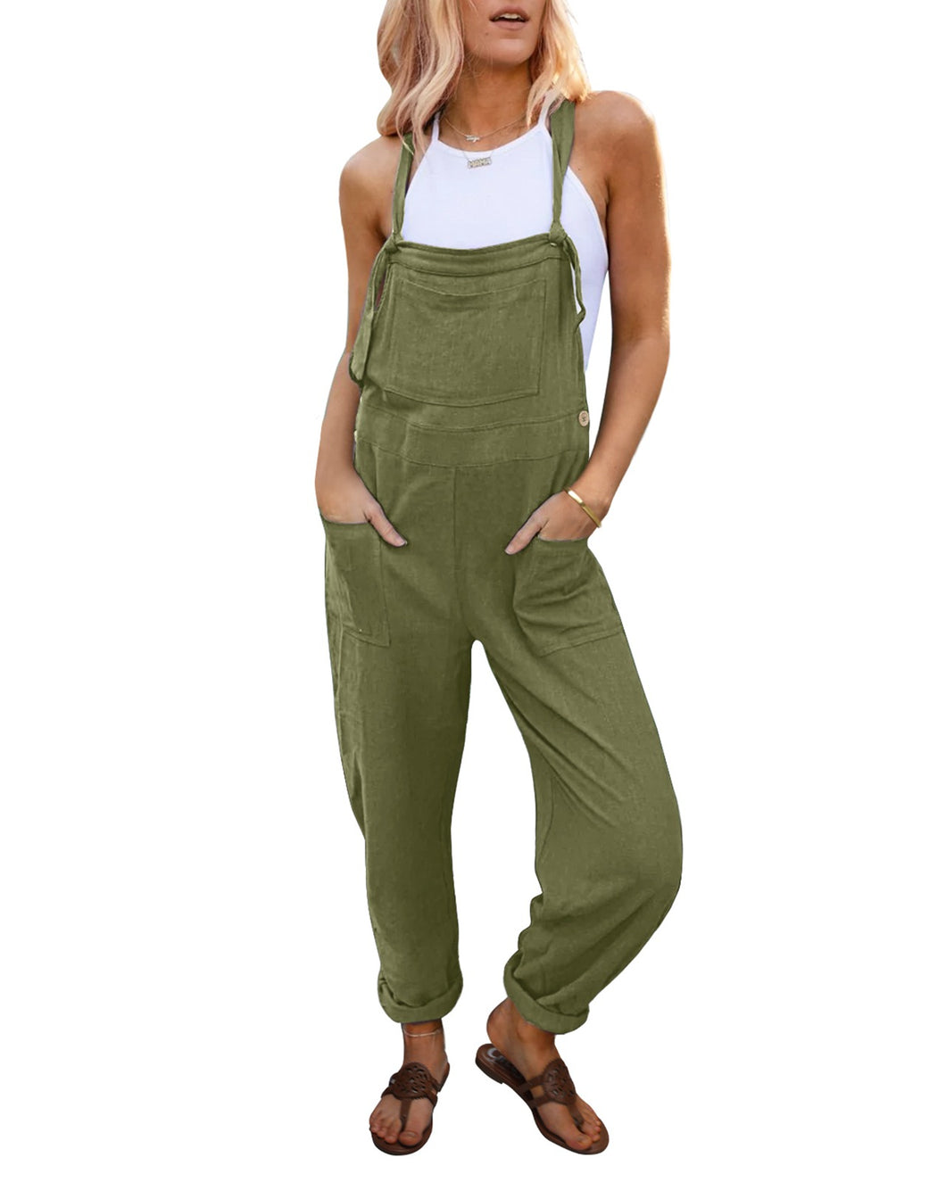 Vetinee 2023 Jumpsuits for Women Casual Baggy Linen Overall Jumpsuit Boho Jumpers Summer Outfits Pockets Bib Overalls