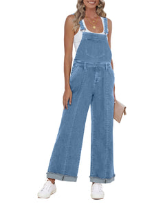 Vetinee Womens Overalls Denim Loose Fit Wide Leg Bib Stretch Baggy Jeans Jumpsuit Y2K Comfy