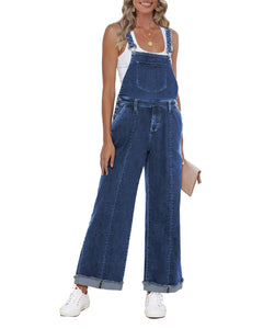 Vetinee Womens Overalls Denim Loose Fit Wide Leg Bib Stretch Baggy Jeans Jumpsuit Y2K Comfy