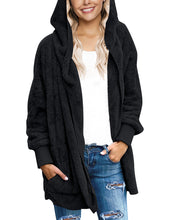 Vetinee Women Casual Fuzzy Fleece Hooded Cardigan Pocket Faux Fur Outerwear Coat