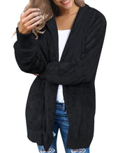 Vetinee Women Casual Fuzzy Fleece Hooded Cardigan Pocket Faux Fur Outerwear Coat