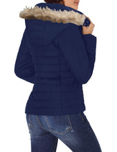 Vetinee Women Casual Faux Fur Lapel Zip Pockets Quilted Parka Jacket Puffer Coat