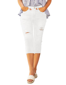 Vetinee Women's High Waisted Casual Ripped Skinny Slim Fit Stretch Denim Capri Jeans