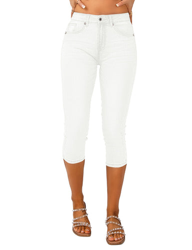 Vetinee Women's High Waisted Casual Ripped Skinny Slim Fit Stretch Denim Capri Jeans