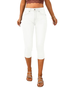 Vetinee Women's High Waisted Casual Ripped Skinny Slim Fit Stretch Denim Capri Jeans
