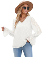 Vetinee Womens Long Sleeve Blouse Lace Shirt Chiffon Blouses Ruffle Sleeve Tops