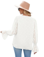 Vetinee Womens Long Sleeve Blouse Lace Shirt Chiffon Blouses Ruffle Sleeve Tops