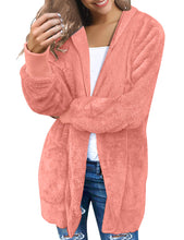 Vetinee Women Casual Fuzzy Fleece Hooded Cardigan Pocket Faux Fur Outerwear Coat