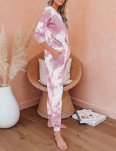 Vetinee Women's Tie Dye Loungewear Pajamas Sets Printed Pocket Long Tops and Pants Joggers Sleepwear