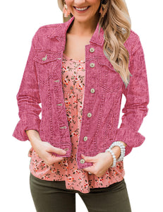 Vetinee Womens Stretch Button Down Long Sleeve Pockets Denim Jean Trucker Jacket