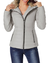 Vetinee Women Casual Faux Fur Lapel Zip Pockets Quilted Parka Jacket Puffer Coat