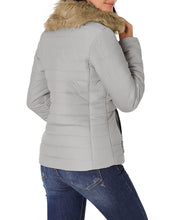 Vetinee Women Casual Faux Fur Lapel Zip Pockets Quilted Parka Jacket Puffer Coat