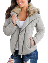 Vetinee Women Casual Faux Fur Lapel Zip Pockets Quilted Parka Jacket Puffer Coat