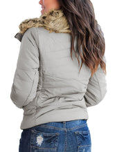 Vetinee Women Casual Faux Fur Lapel Zip Pockets Quilted Parka Jacket Puffer Coat