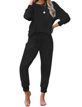 Black Abstract Print Long Sleeves Jogger Loungewear Set