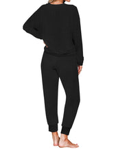 Black Abstract Print Long Sleeves Jogger Loungewear Set