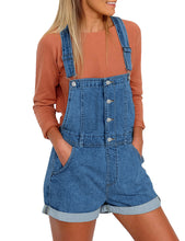 Vetinee Women's Classic Adjustable Straps Cuffed Hem Denim Bib Overalls Shorts