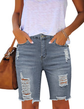 Vetinee Women's Ripped Frayed Hem Bermuda Jean Shorts High Rise Skinny Denim Shorts