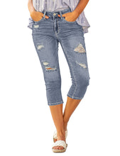 Vetinee Women's High Waisted Casual Ripped Skinny Slim Fit Stretch Denim Capri Jeans