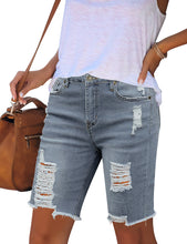 Vetinee Women's Ripped Frayed Hem Bermuda Jean Shorts High Rise Skinny Denim Shorts