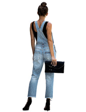 Vetinee Women's Frayed Hem Adjustable Straps Ripped Bib Denim Overalls Jeans Pants
