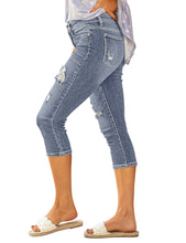Vetinee Women's High Waisted Casual Ripped Skinny Slim Fit Stretch Denim Capri Jeans