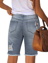 Vetinee Women's Ripped Frayed Hem Bermuda Jean Shorts High Rise Skinny Denim Shorts