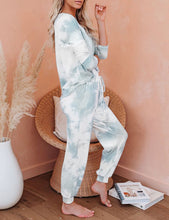 Vetinee Women's Tie Dye Loungewear Pajamas Sets Printed Pocket Long Tops and Pants Joggers Sleepwear