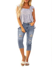 Vetinee Women's High Waisted Casual Ripped Skinny Slim Fit Stretch Denim Capri Jeans