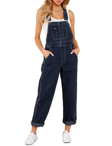 Vetinee Women's Overalls Denim Loose Fit Straight Leg Bib Overall Jean Jumpsuits