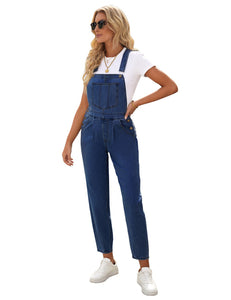 Vetinee Womens Classic Adjustable Straps Pockets Denim Bib Overalls Jeans Pants